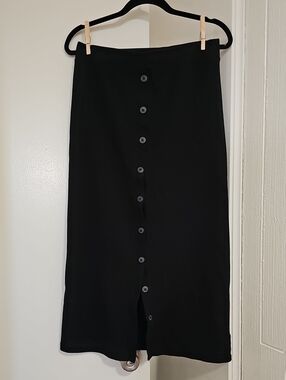 American Eagle Ribbed Button-Down Maxi Skirt Black Size Medium